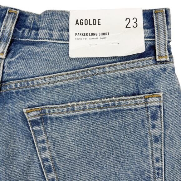 NWT AGOLDE Parker Long Mid Rise Cut-Off Denim Shorts Size 23 Fairway - Picture 11 of 11